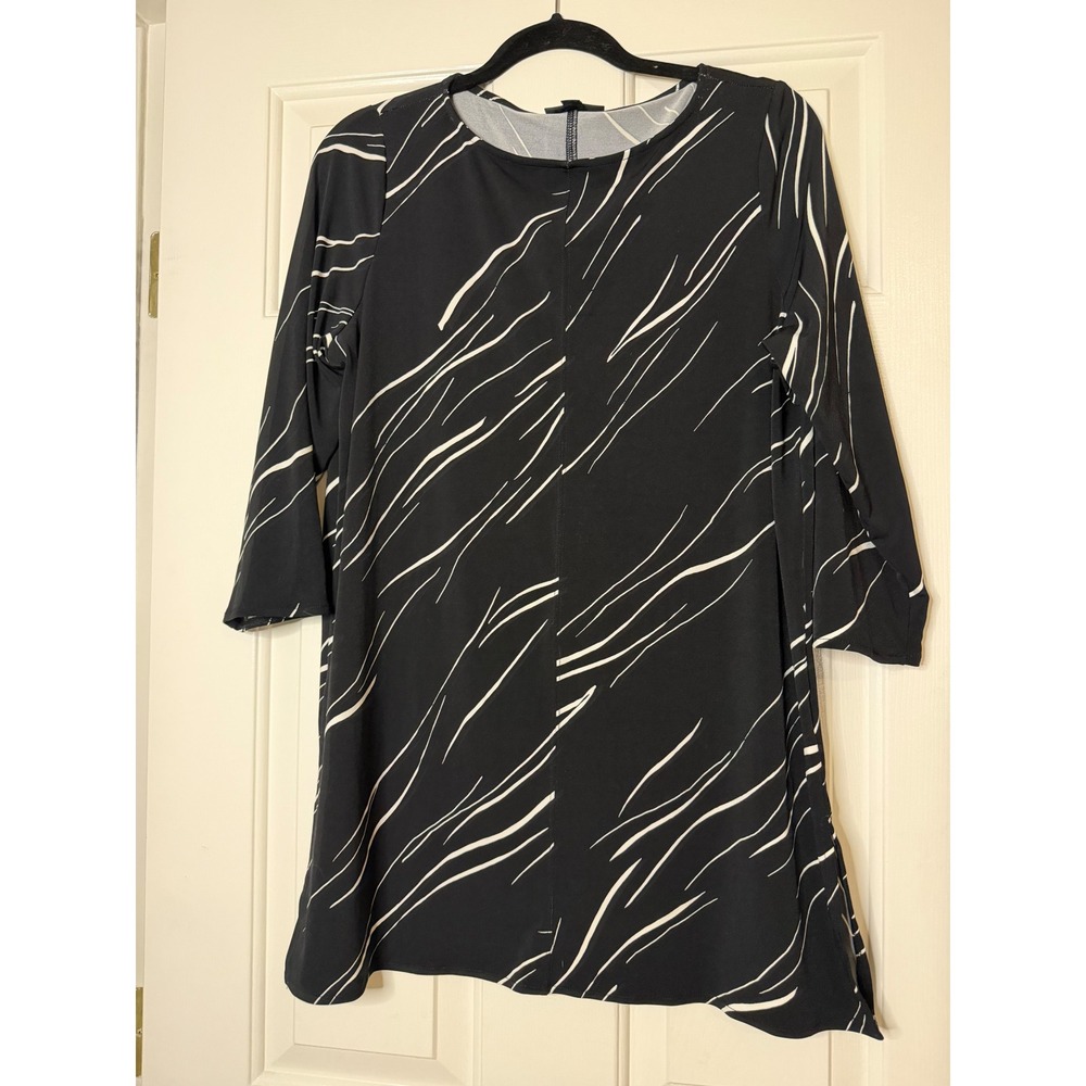Alfani Womens Black White Abstract Streak Print 3/4 Sleeve Tunic Top Size Medium